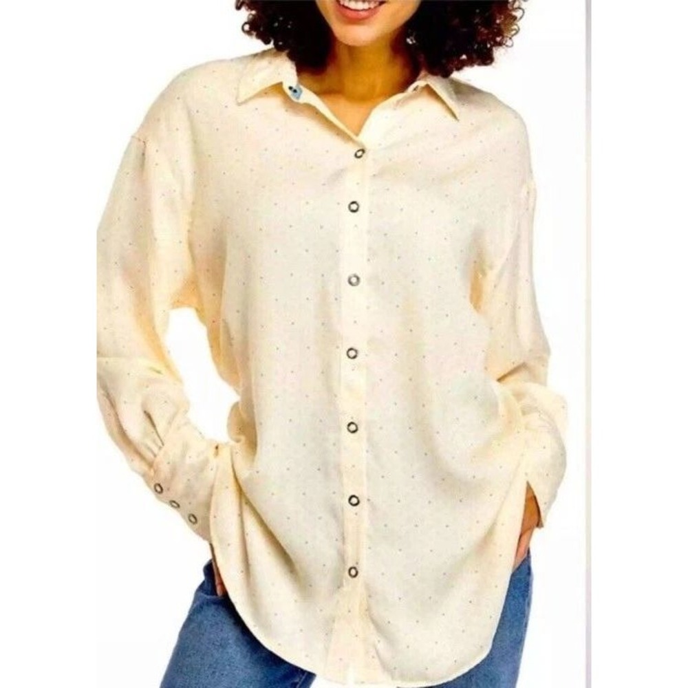 We The Free Polka Dot‎ All Smile Button Down Shirt Top Blouse Medium School